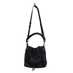 [Elliott Lucca] Black Leather Bucket Crossbody Shoulder Handbag Purse